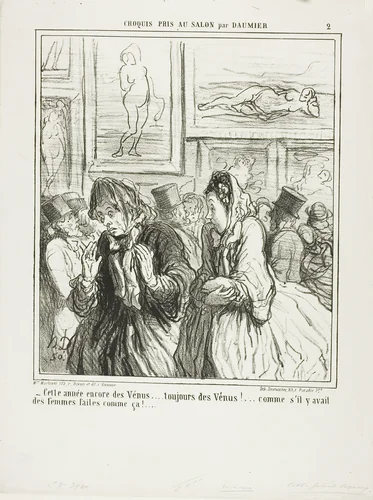 “- Still more Venuses this year... always Venuses!... as if there were any women built like that!,” plate 2 from Croquis Pris Au Salon par Daumier by Honoré-Victorin Daumier, print, 1864