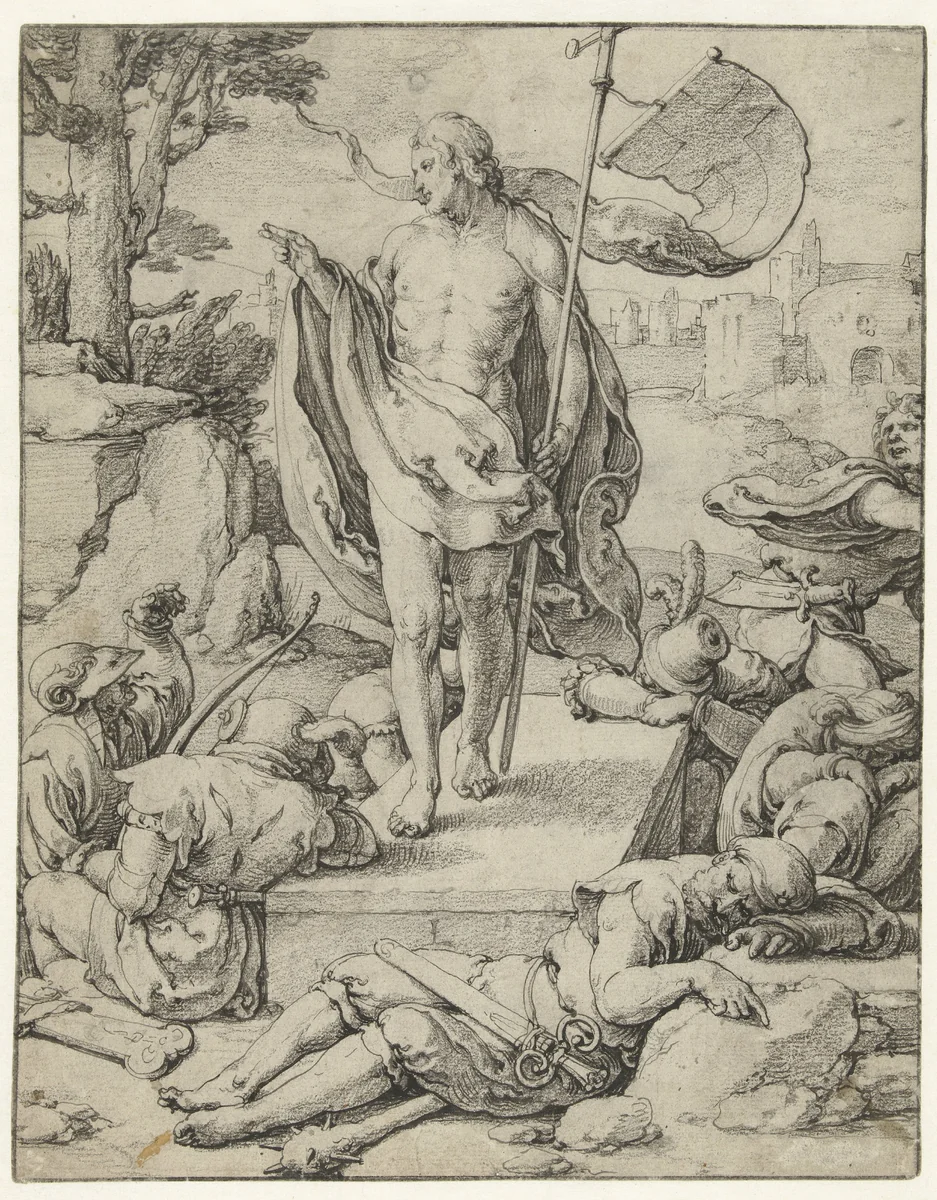 De opstanding by Lucas van Leyden, drawing, 1529-1533