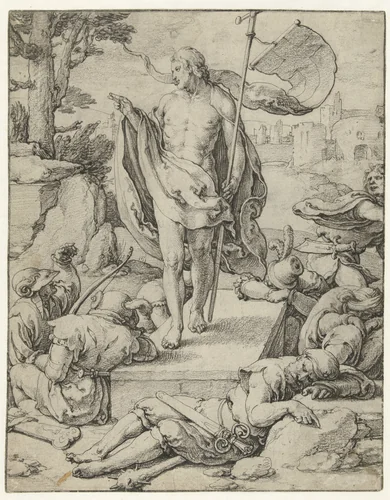 De opstanding by Lucas van Leyden, drawing, 1529-1533