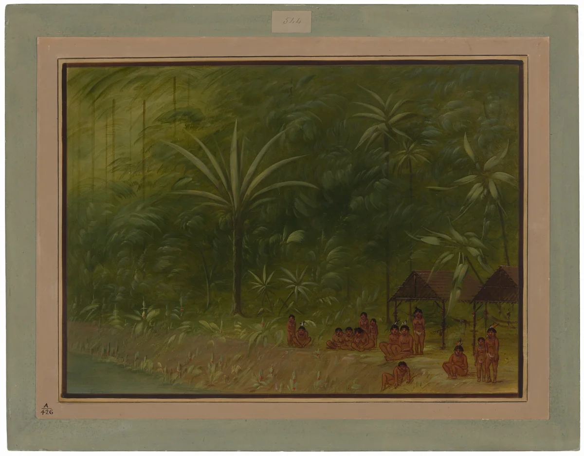 Encampment of Cocomas - Looking Ashore by George Catlin, painting, 1854-1869