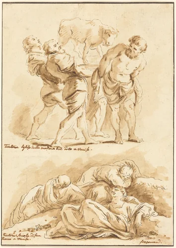 Worship of the Golden Calf and Christ on the Mount of Olives by Jean Honoré Fragonard, print, 1775