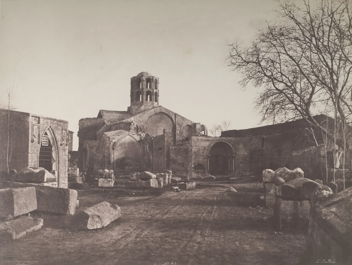 Roman Cemetery (Alyscamps Necropolis and Church of St. Honorat, Arles) by Édouard-Denis Baldus, photograph, 1853