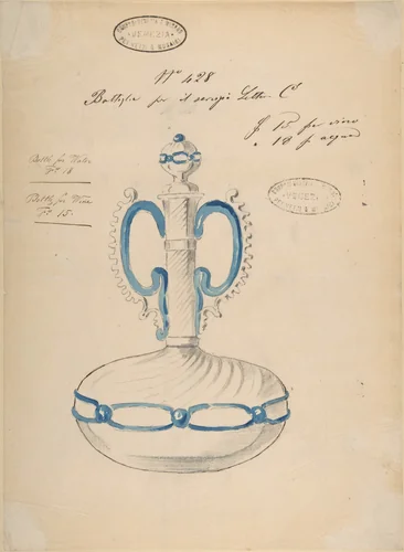 One of Twenty-Three Sheets of Drawings of Glassware (Mirrors, Chandeliers, Goblets, etc.) by Compagnia di Venezia e Murano, drawing, 1850-1880