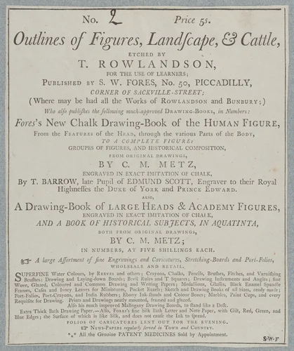 Plate 1, Outlines of Figures, Landscapes and Cattle...for the Use of Learners by Thomas Rowlandson, print, 1790