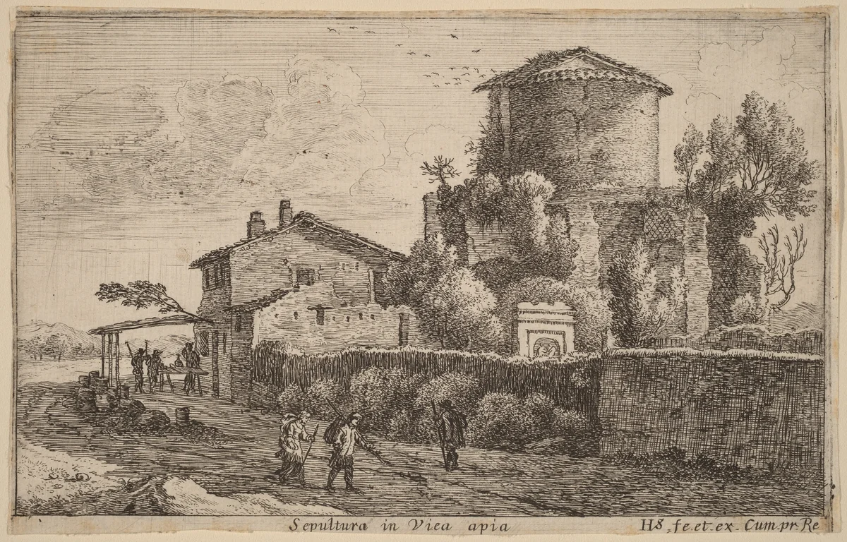 Tomb on the Via Appia by Herman van Swanevelt, print, 1600-1655