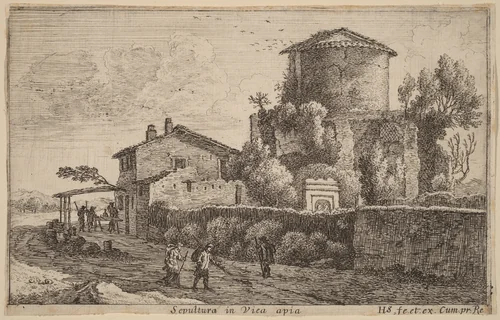 Tomb on the Via Appia by Herman van Swanevelt, print, 1600-1655