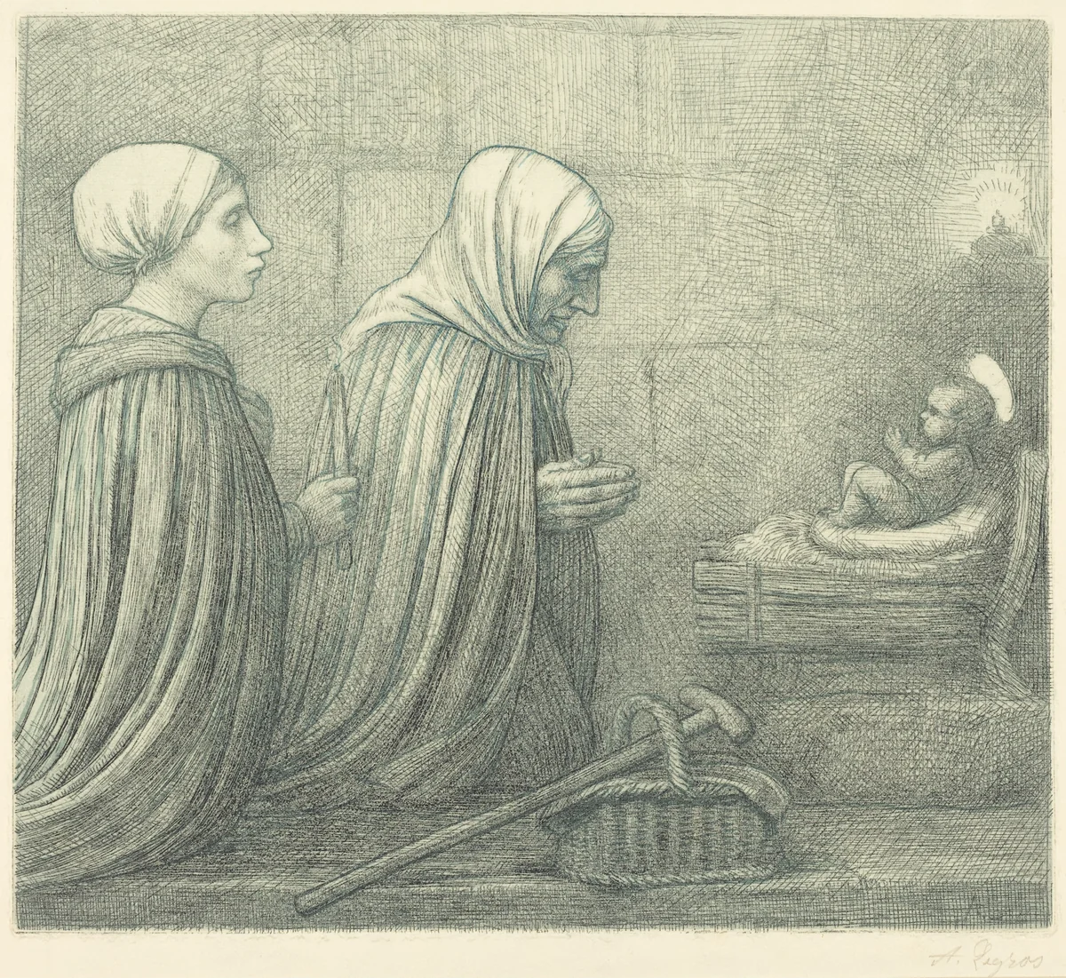 The Manger (La creche) by Alphonse Legros, print, 1837-1911