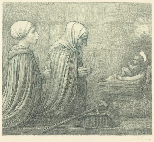 The Manger (La creche) by Alphonse Legros, print, 1837-1911