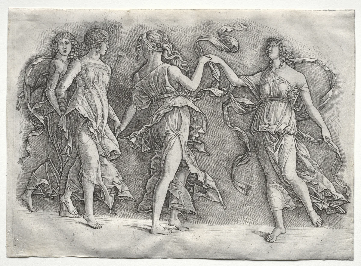 Four Dancing Muses by Premier Engraver, print, 1492-1502