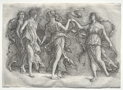 Four Dancing Muses by Premier Engraver, print, 1492-1502