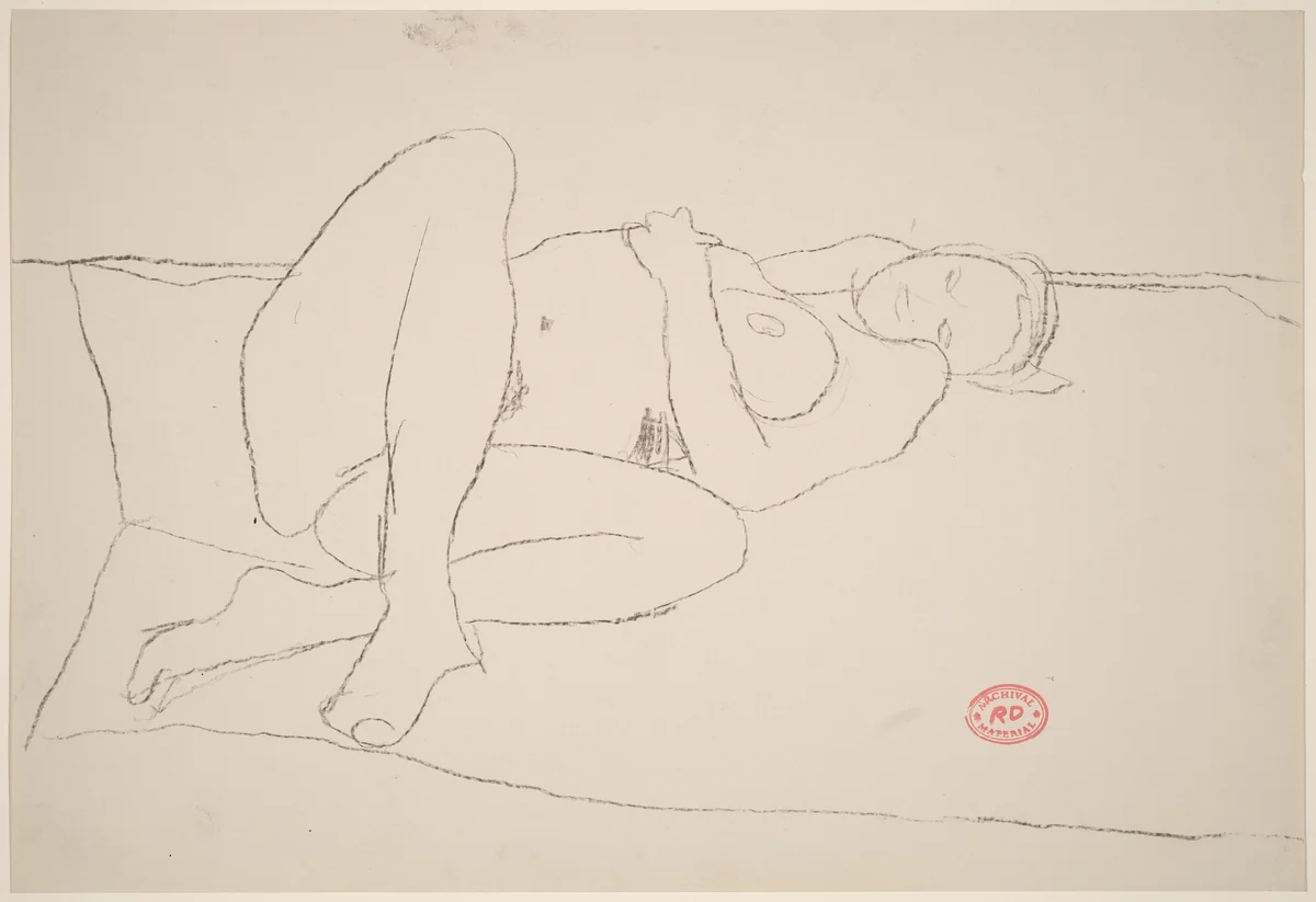 Untitled [female nude reclining on a spread blanket] by Richard Diebenkorn, drawing, 1955-1967