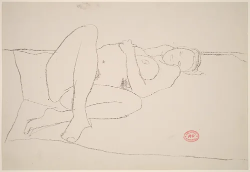 Untitled [female nude reclining on a spread blanket] by Richard Diebenkorn, drawing, 1955-1967