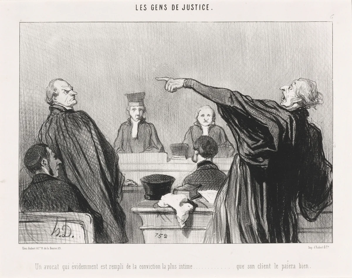 Un Avocat qui est... rempli de la conviction... intime... by Honoré Daumier, print, 1845