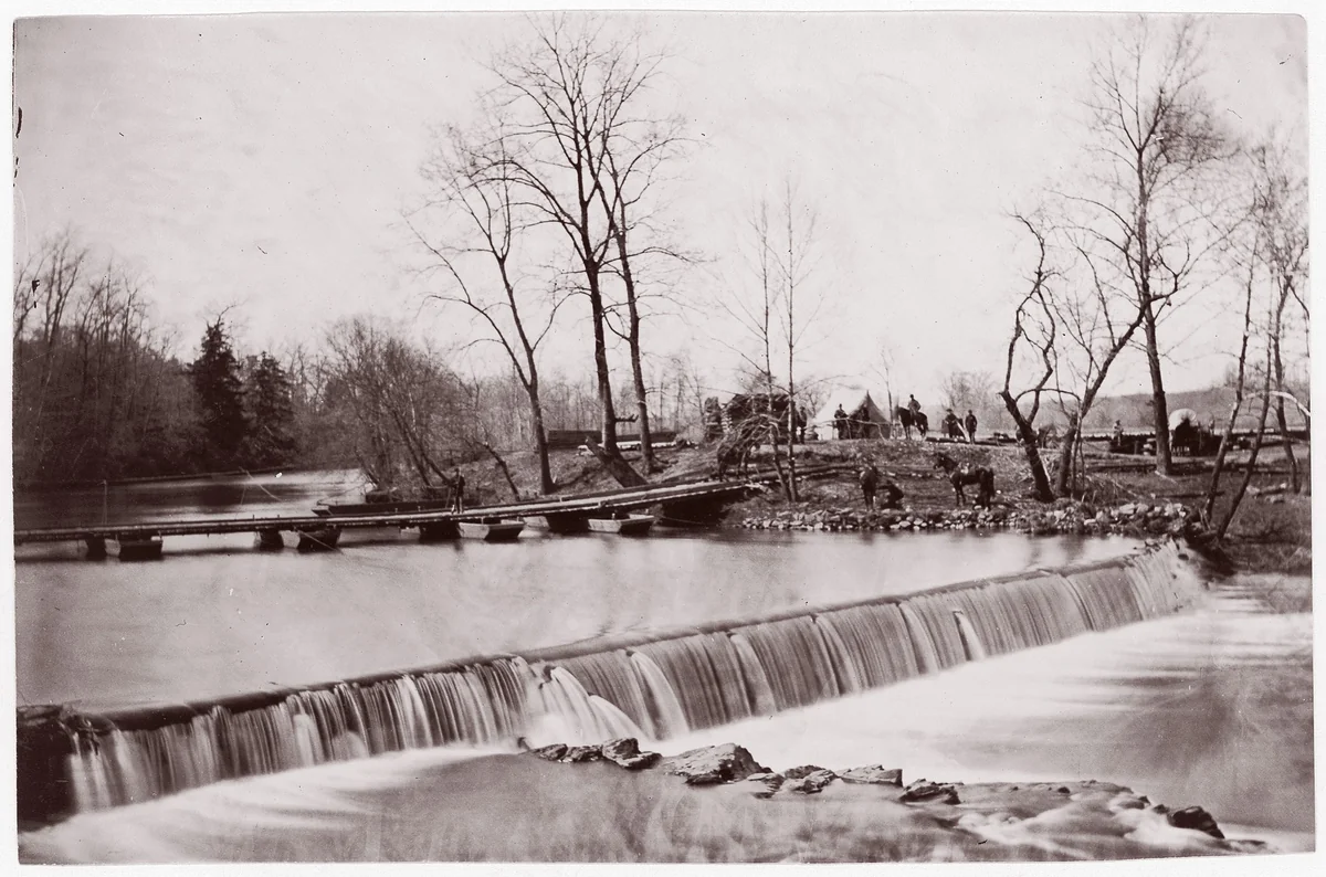 [Pontoon Across Bull Run, near Blackburn's Ford, Virginia] by George N. Barnard, photograph, 1862