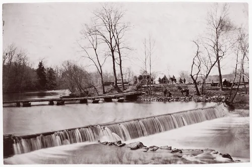 [Pontoon Across Bull Run, near Blackburn's Ford, Virginia] by George N. Barnard, photograph, 1862