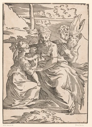 Vrouwelijke heilige ontvangt het Christuskind by Unknown, print, 1520-1550