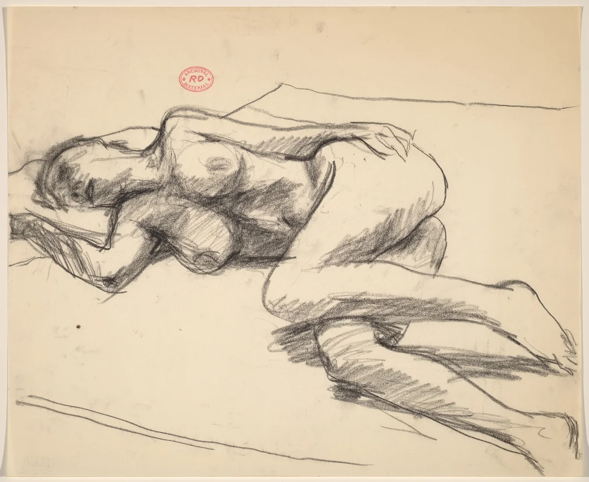 Untitled [female nude lying on her side] by Richard Diebenkorn, drawing, 1955-1967