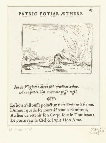 Een man stookt een vuur op by Jacques Callot, print, 1625-1629