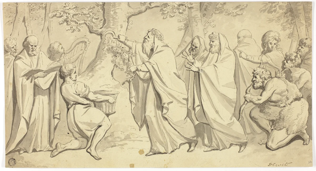 Druids Cutting Mistletoe by Jacob de Wit, drawing, 1715-1754