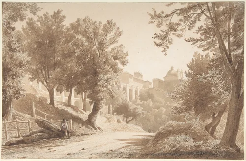 View of Ariccia by Jean Achille Benouville, drawing, 1853