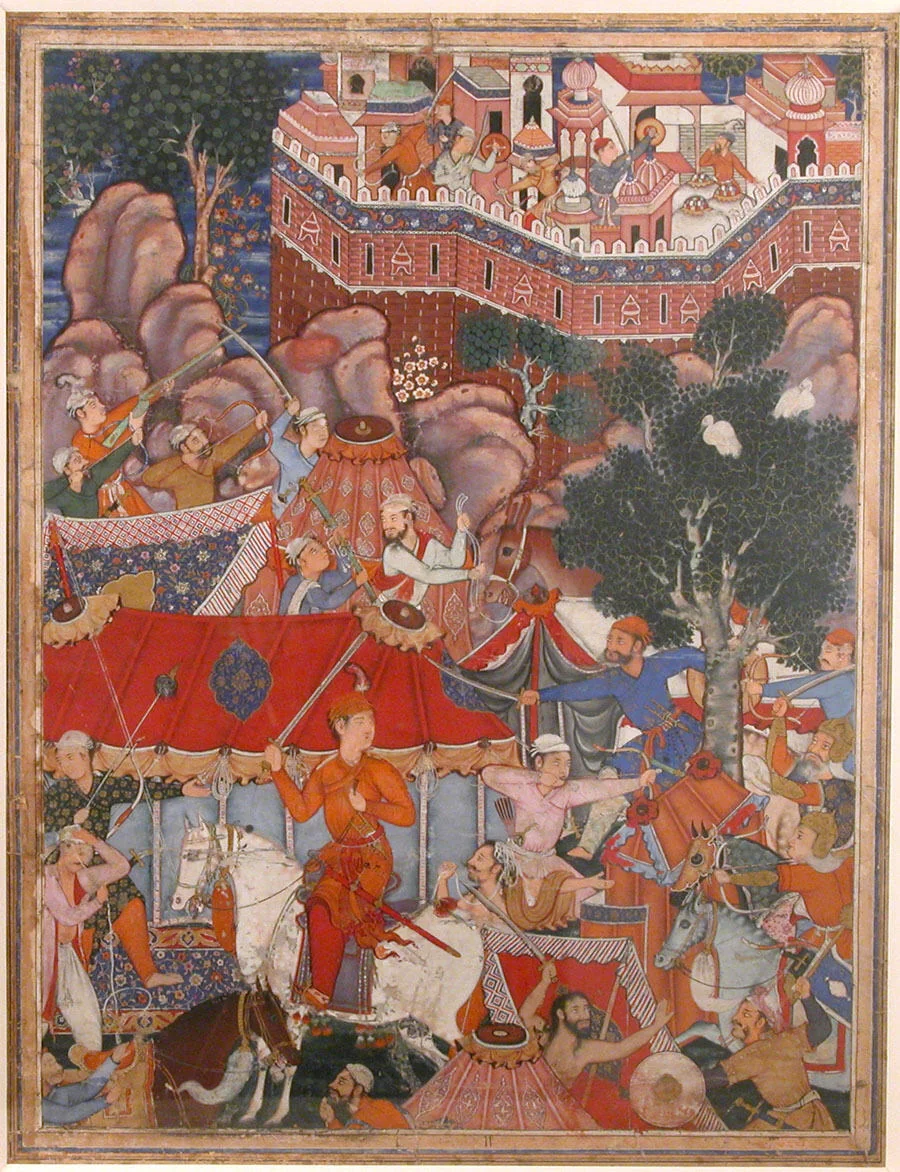 "Assad Ibn Kariba Launches a Night Attack on the Camp of Malik Iraj", Folio from a Hamzanama (The Adventures of Hamza) by Basavana, manuscript, 1539-1594