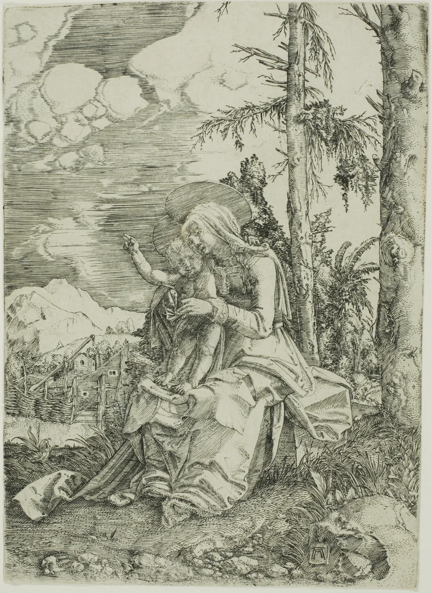 The Virgin with the Blessing Child in a Landscape by Albrecht Altdorfer, print, 1515-1520