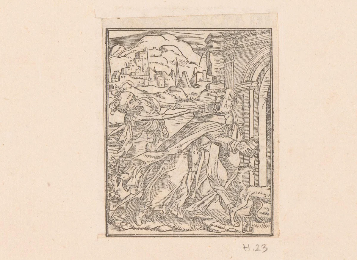 Monnik met de Dood by anonymous, print, 1547