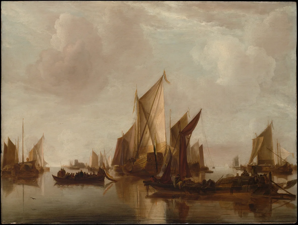 A State Yacht and Other Craft in Calm Water by Jan van de Cappelle, painting, 1655-1665