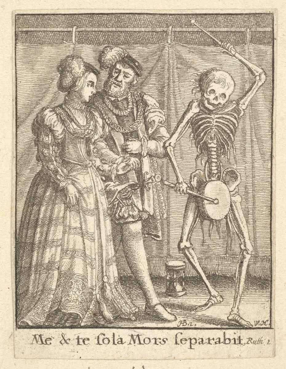 Bridal pair, from the Dance of Death by Wenceslaus Hollar, print, 1651-1800