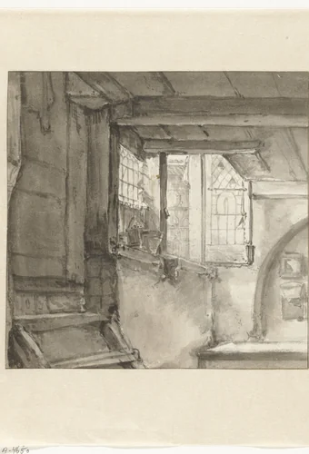 Interieur met openstaand raam by Thomas Wijck, drawing, 1626-1677