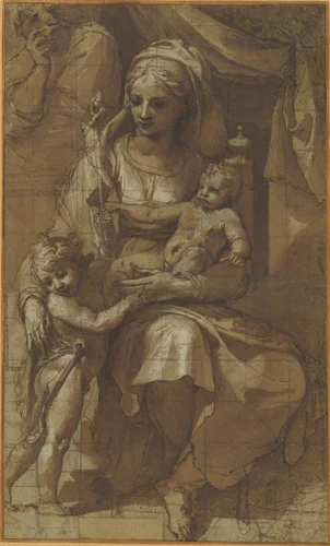 The Holy Family with the Infant John the Baptist by Pellegrino Tibaldi, drawing, 1541-1551