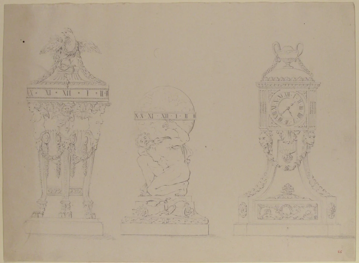Design for Three Clocks by anonymous, drawing, 1778-1799