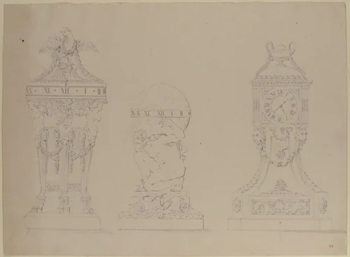 Design for Three Clocks by anonymous, drawing, 1778-1799