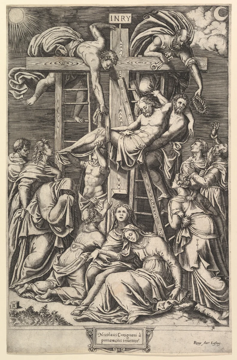 The Descent from the Cross by Master of the Die, print, 1520-1570