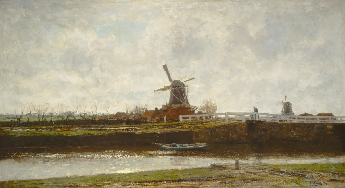 View of the Mill and Bridge on the Noordwest Buitensingel in The Hague by Jacob Maris, painting, 1873