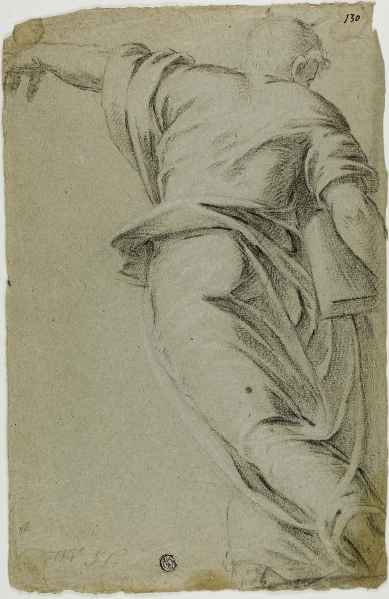 Moses Striding to the Left, Pointing with Left Hand by Jacopo Robusti, drawing, 1575-1600