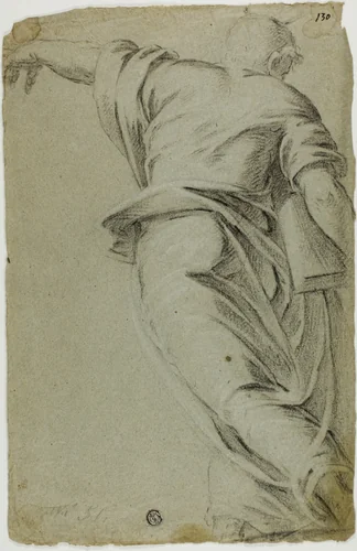 Moses Striding to the Left, Pointing with Left Hand by Jacopo Robusti, drawing, 1575-1600