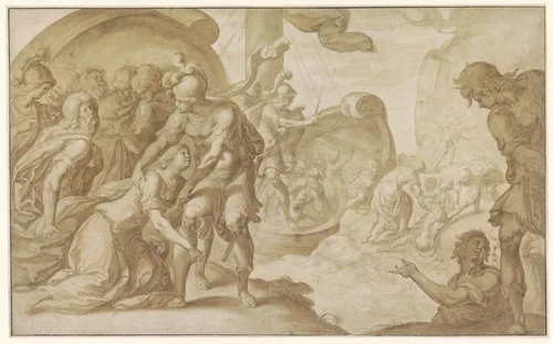 Trachin en Chariclea by Ambroise Dubois, drawing, 1553-1614