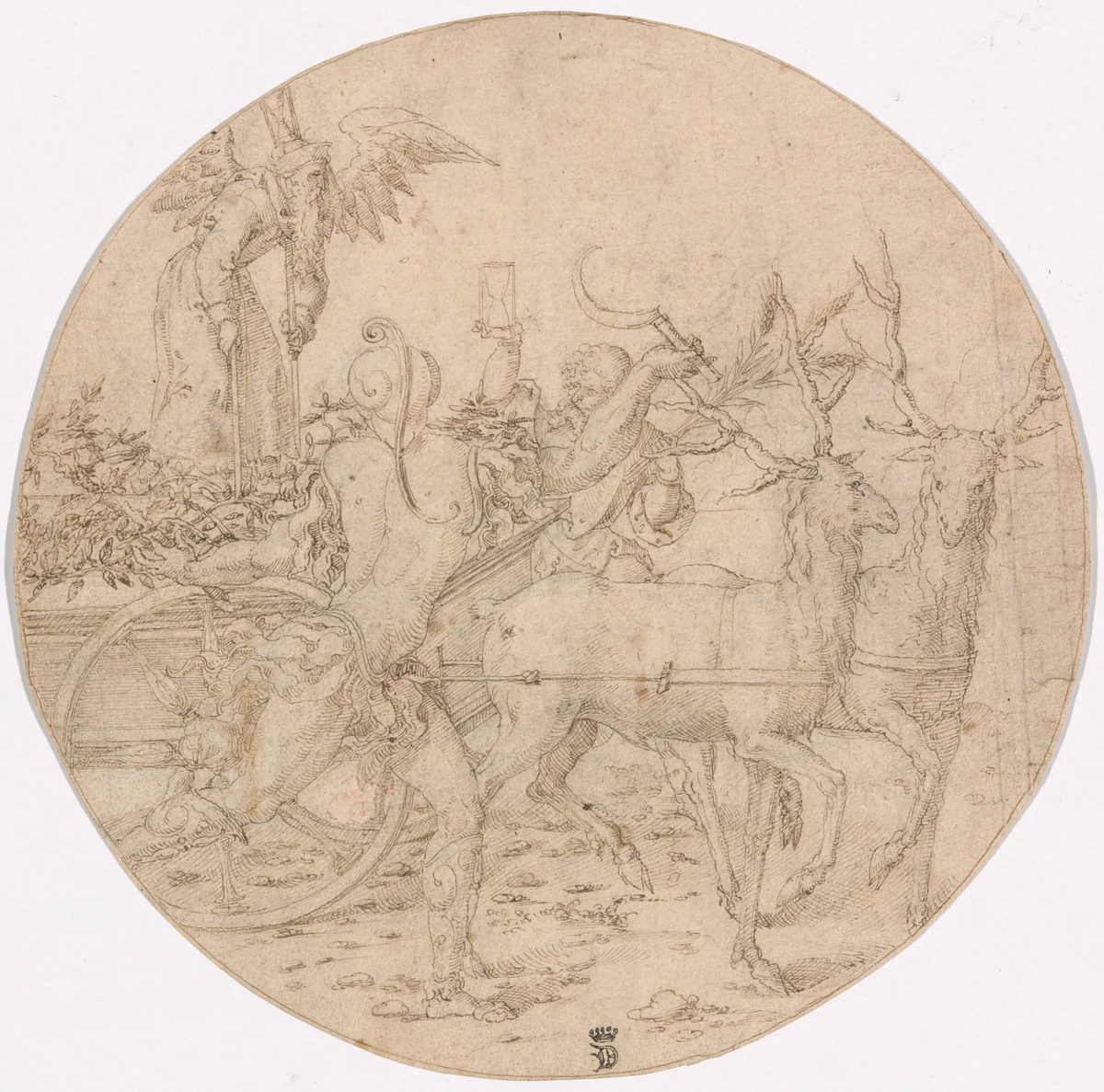 The Triumph of Time (recto); Sketch of a Stag (verso) by Dirk Vellert, drawing, 1512-1522
