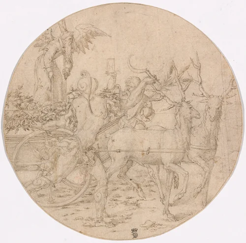 The Triumph of Time (recto); Sketch of a Stag (verso) by Dirk Vellert, drawing, 1512-1522