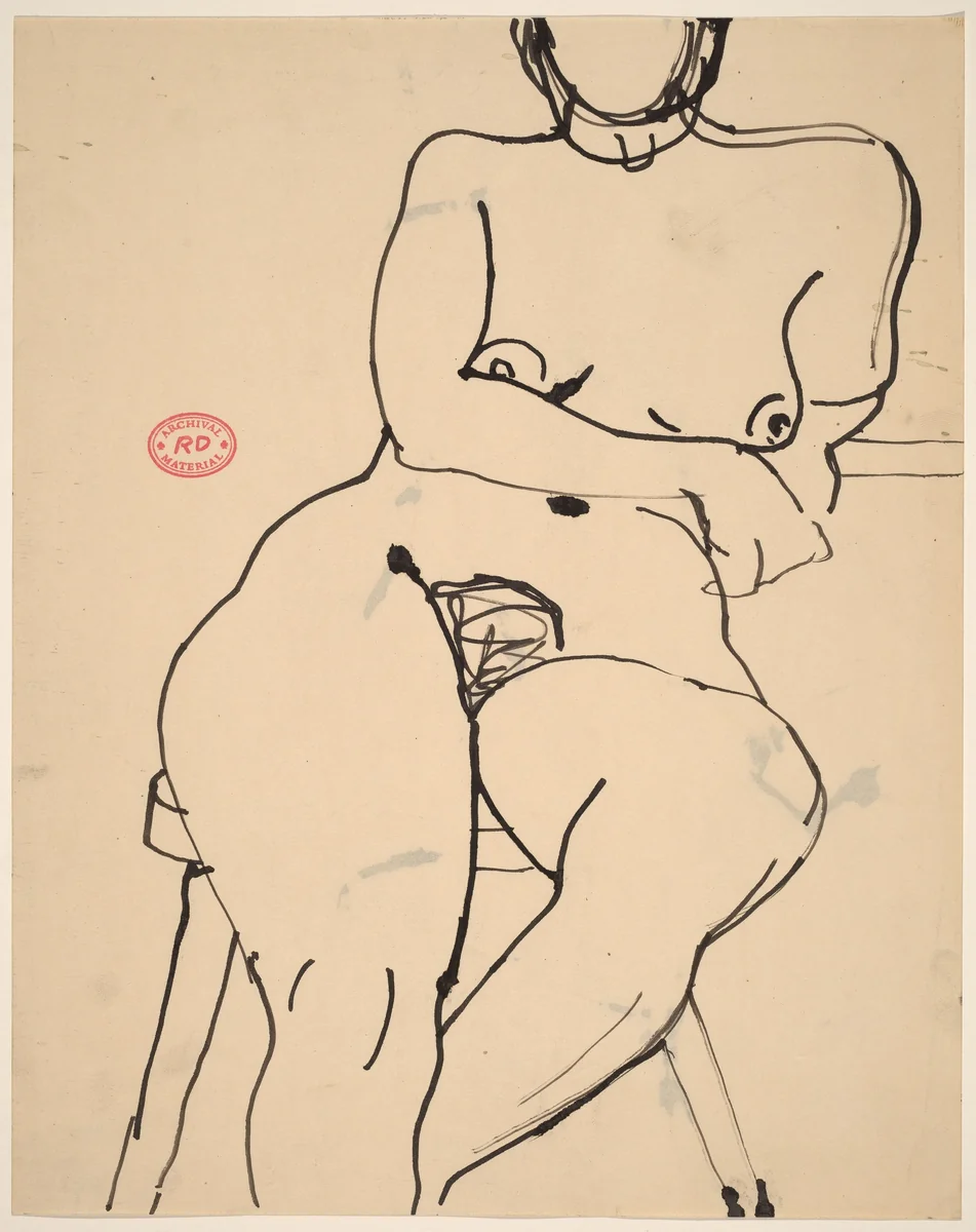 Untitled [nude seated on a stool and leaning on her left arm] by Richard Diebenkorn, drawing, 1955-1967