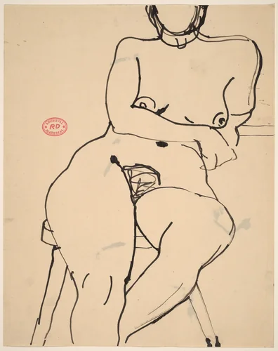 Untitled [nude seated on a stool and leaning on her left arm] by Richard Diebenkorn, drawing, 1955-1967