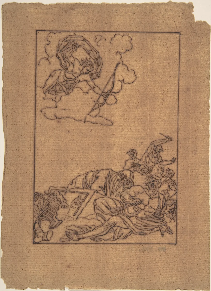 Apollo and the Niobids by anonymous, drawing, 1700-1800