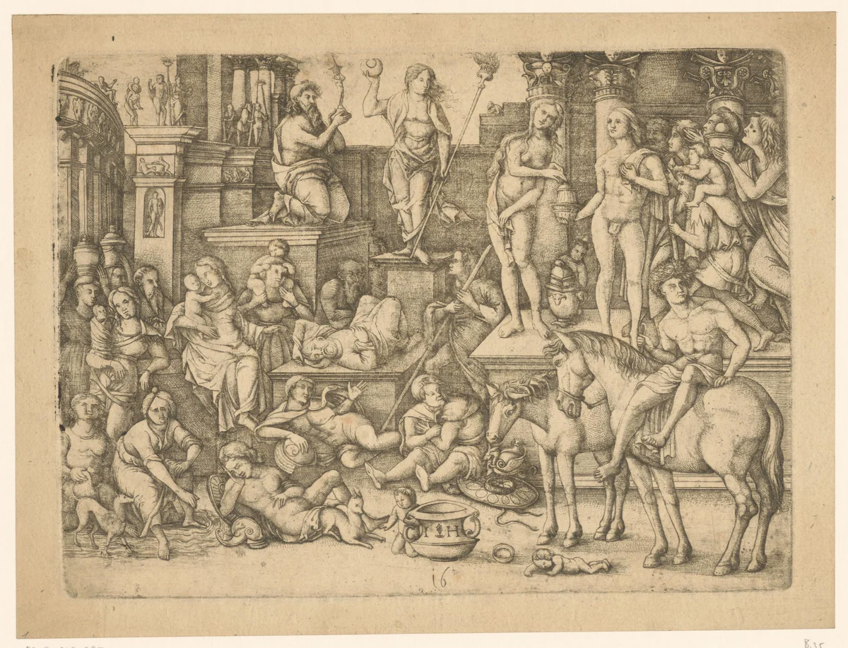 Allegorische voorstelling op de macht der liefde by Unknown, print, 1525-1550