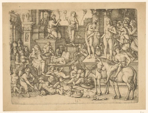 Allegorische voorstelling op de macht der liefde by Unknown, print, 1525-1550