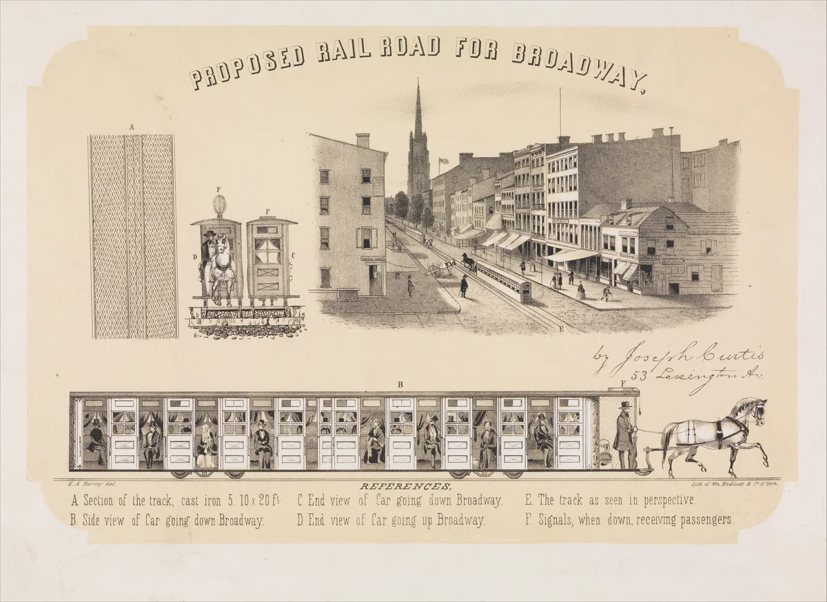 Proposed Rail Road for Broadway by H. A. Harvey, print, 1848