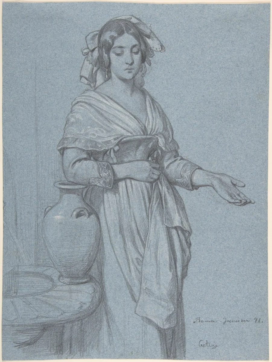 Study of a Roman Woman by Konstantin Cretius, drawing, 1841