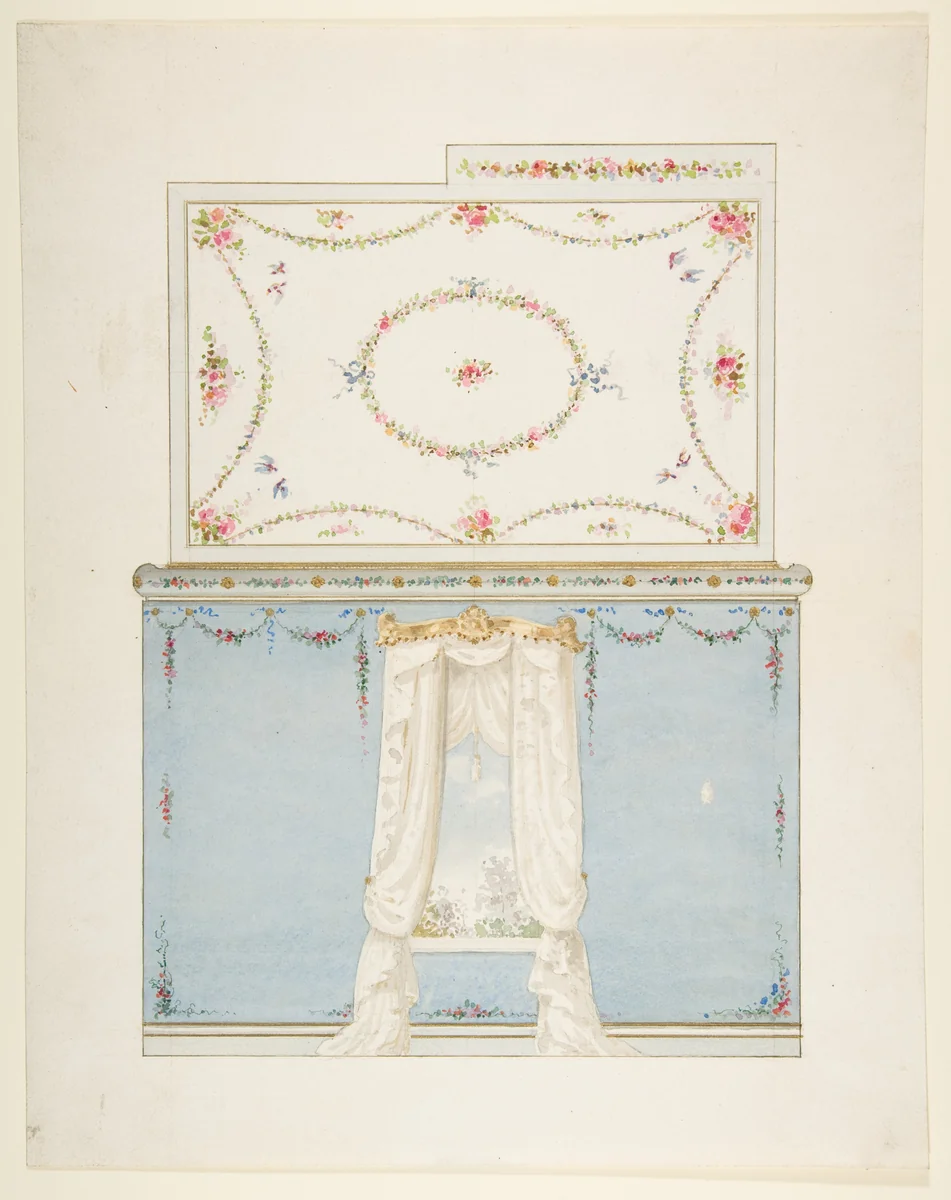 Ceiling and wall design by anonymous, drawing, 1800-1900