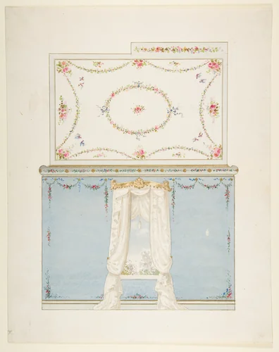 Ceiling and wall design by anonymous, drawing, 1800-1900