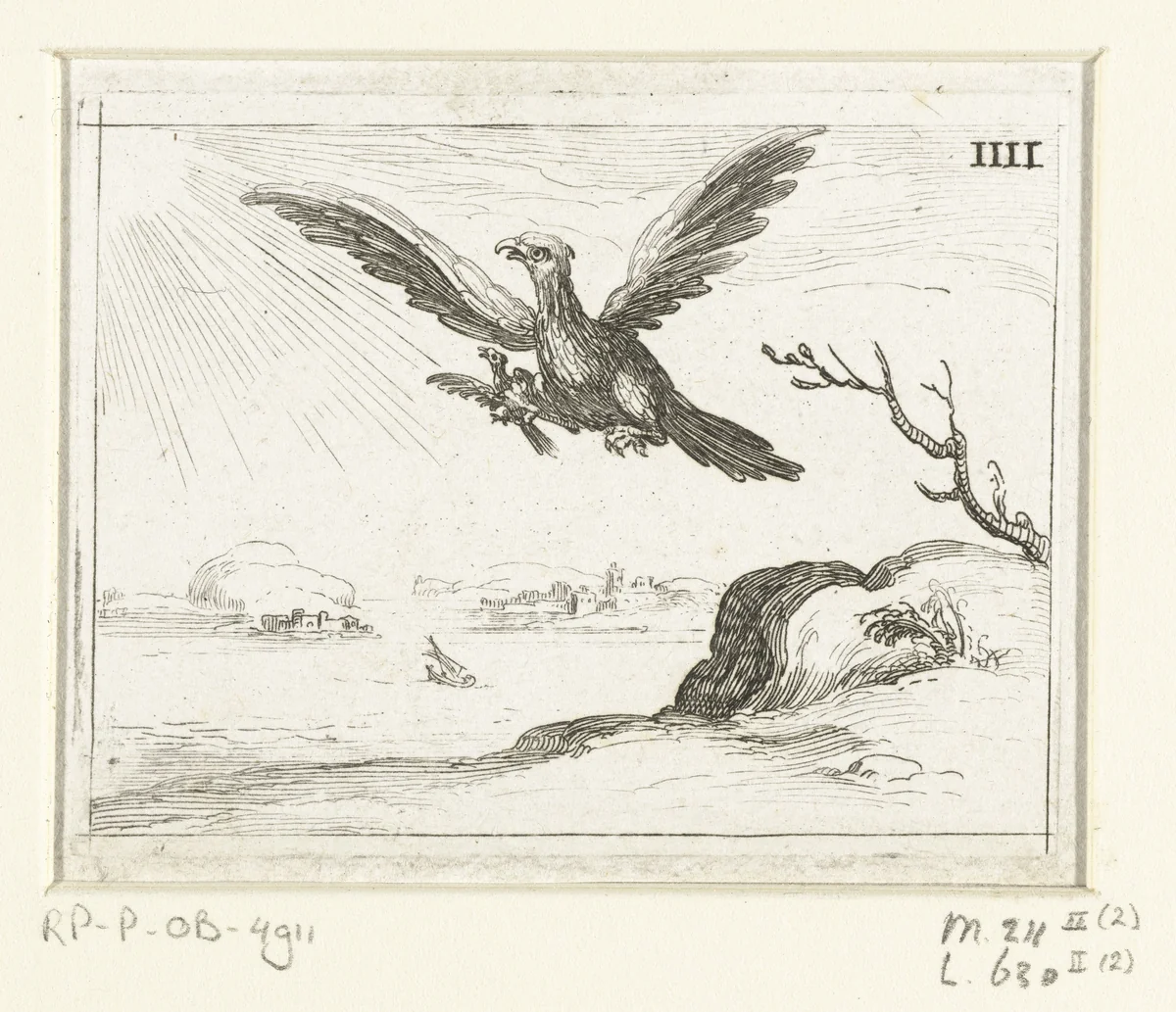 Adelaar met jong by Jacques Callot, print, 1625-1629